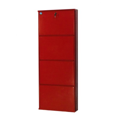 Delite Kom 20 Inches wide Four Door Powder Coated Wall Mounted Metallic Brick Red Metal, Metal, Metal Shoe Rack  (Red, 4 Shelves)