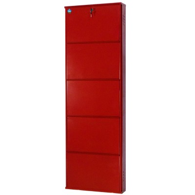Delite Kom 20 Inches wide Latitude Five Door Powder Coated Wall Mounted Metallic Brick Red Metal, Metal, Metal Shoe Rack  (Red, 5 Shelves)