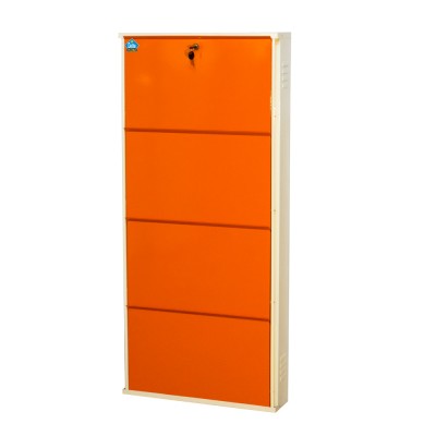Delite Kom 24 Inches wide Infinity Four Door Powder Coated Wall Mounted Metallic Ivory Orange Metal Shoe Rack  (Orange, 4 Shelves